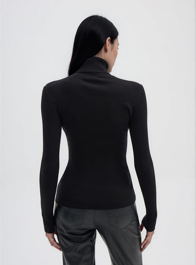Solid colour ribbed turtleneck sweater