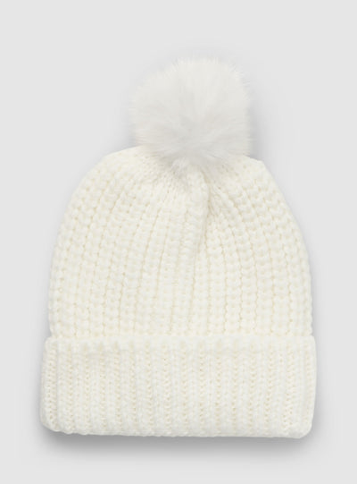 Cappellino beanie con pon pon a tinta unita