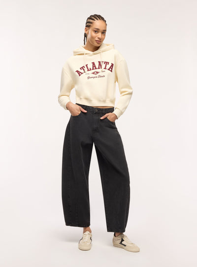 Felpa crop con cappuccio e stampa college
