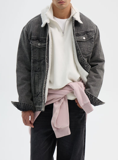 Giacca in denim imbottita con colletto effetto shearling