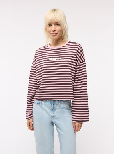 Felpa crop a righe con scritta