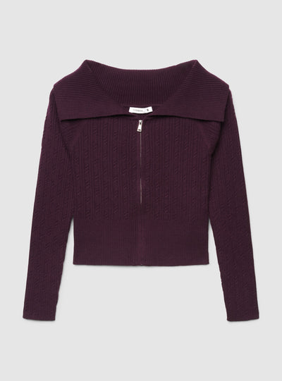 Maglia a trecce con zip e collo ampio