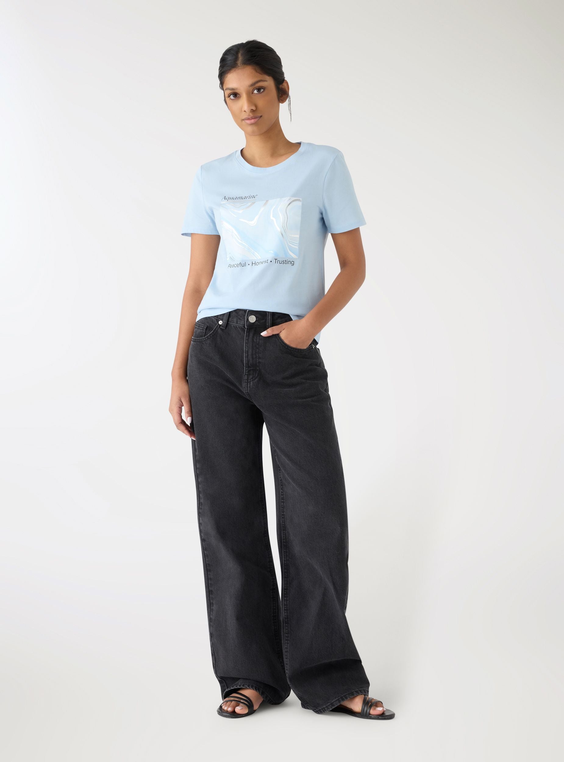 T-shirt con stampa effetto laminata Celeste SAB0082173001S049 - Terranova