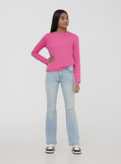 Jeans chiari a zampa con strappi