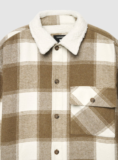 Giacca camicia imbottita a quadri con colletto teddy