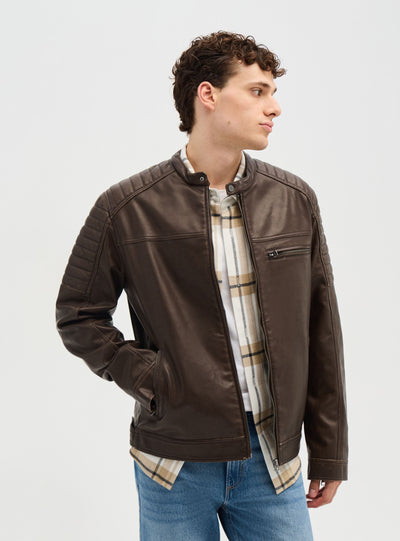 Giacca biker effetto pelle con collo coreano