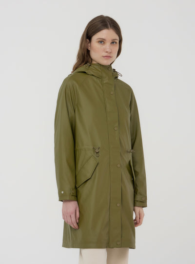 Cappotto effetto cerato con cappuccio