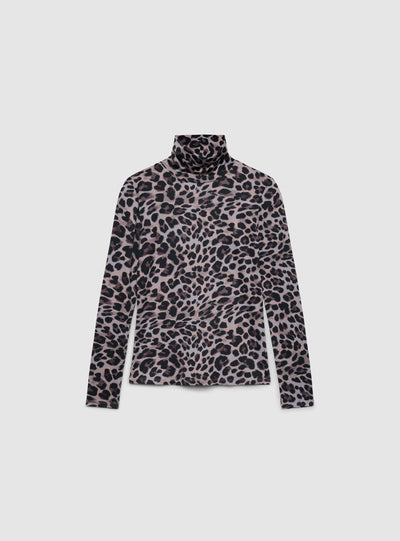 T-shirt manica lunga con stampa animalier e collo alto