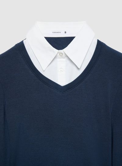 T-shirt manica lunga con inserti camicia