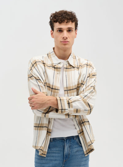 Camicia manica lunga a quadri con taschino