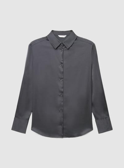Camicia ampia in satin a tinta unita
