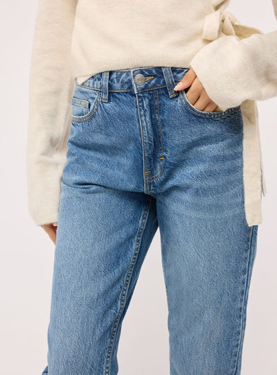 Jeans mom fit a tinta unita