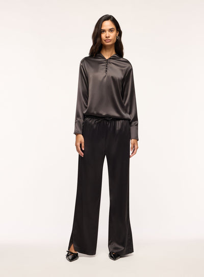 Camicia in satin con collo coreano e arriccio