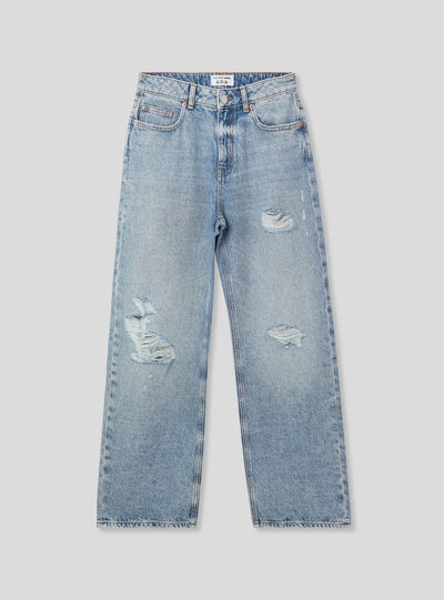 Jeans wide leg con strappi acid wash