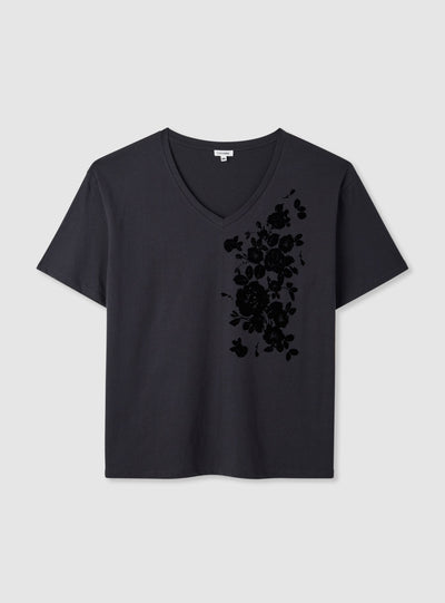 T-shirt con scollo a V e stampa floreale