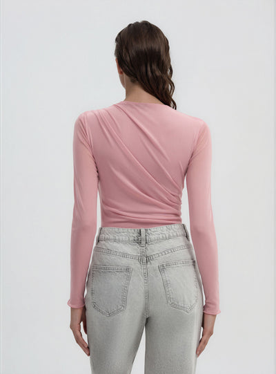 Body drappeggiato con maniche in tulle