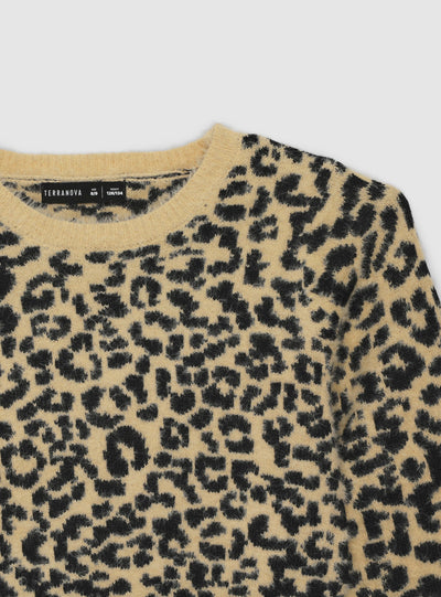 Maglia crop bambina animalier effetto pelo