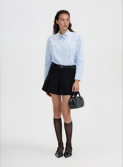 Skort a pieghe con cintura