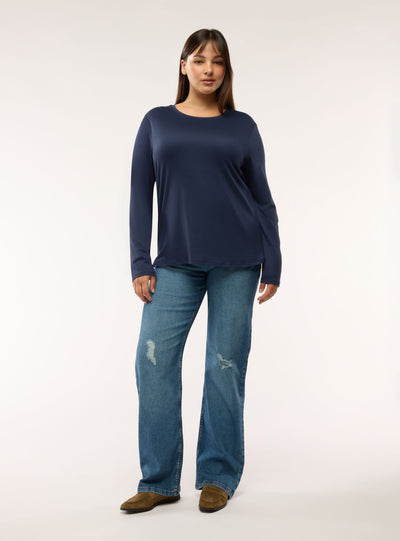 T-shirt manica lunga girocollo a tinta unita