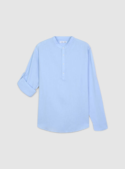 Camicia coreana in misto lino con maniche roll-up