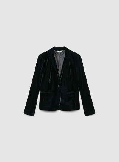 Taillierte Einreiher-Jacke mit Samteffekt