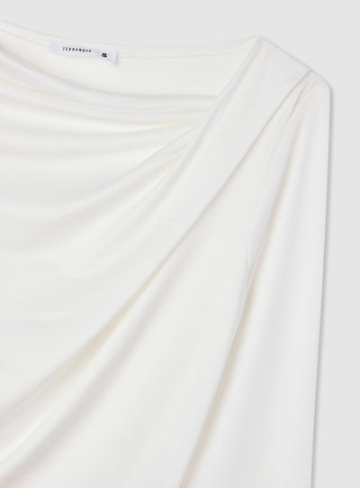 T-shirt manica lunga drappeggiata a tinta unita