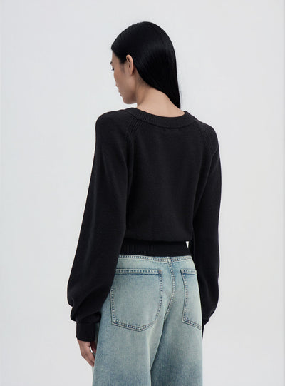 Einfarbiger Pullover mit Ballonärmeln
