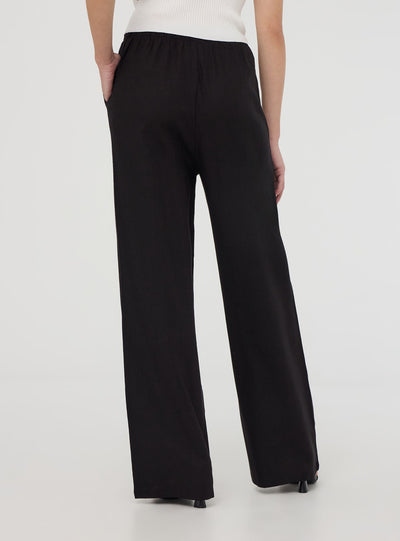 Pantaloni wide leg in misto lino con coulisse