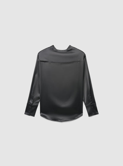 Camicia in satin con collo coreano e arriccio