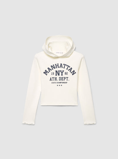 T-shirt crop con cappuccio e stampa college
