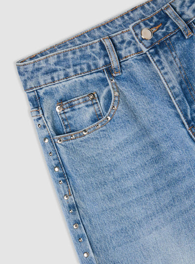 Jeans wide leg con borchie laterali
