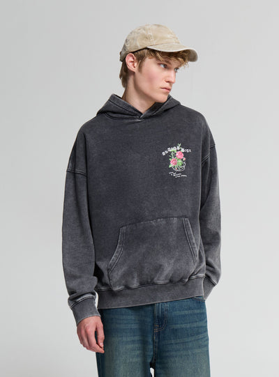 Felpa con cappuccio e stampa rose