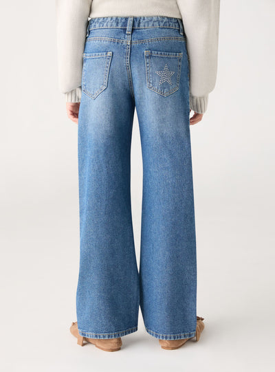 Wide-leg jeans with rhinestone stars
