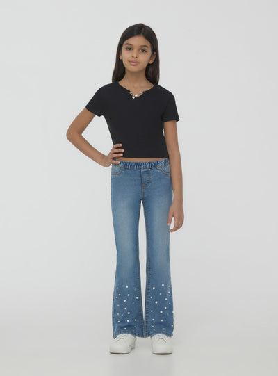 Geripptes Crop-T-Shirt mit Applikation