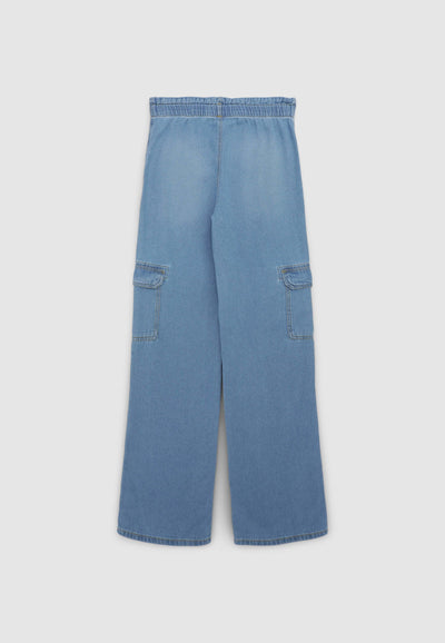 Jeans wide leg cargo in chambray