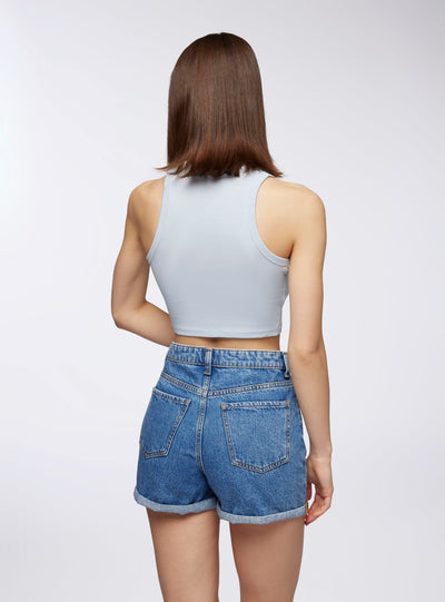 Top crop con scollo americano e ricamo cut-out