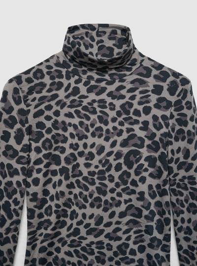 T-shirt manica lunga con stampa animalier e collo alto