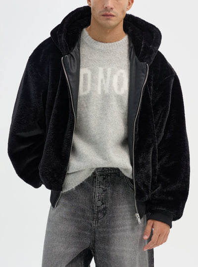 Bomber con cappuccio effetto teddy