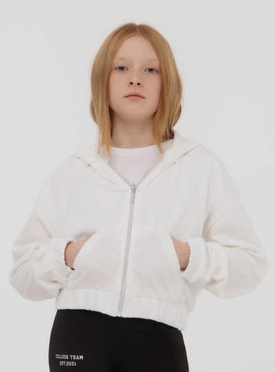 Felpa leggera crop con zip e cappuccio