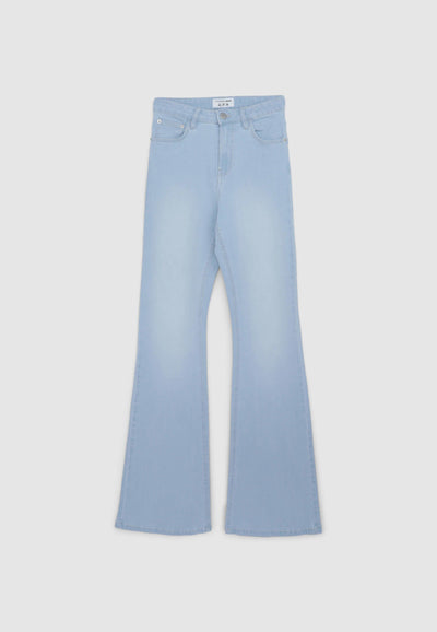 Jeans chiari a zampa a vita alta