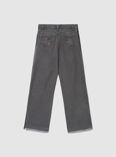Jeans wide leg con stelle di borchie