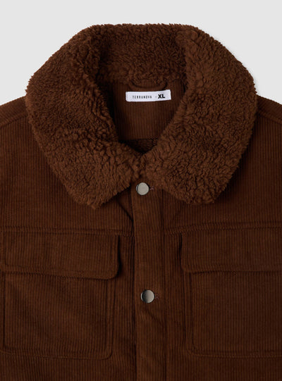 Corduroy jacket with shearling-effect collar