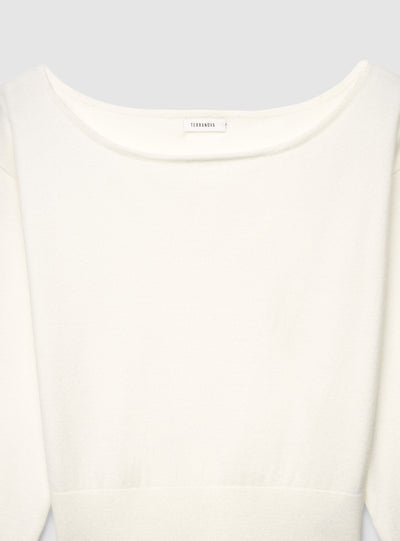 Maglia con spalle scoperte asimmetrica a tinta unita