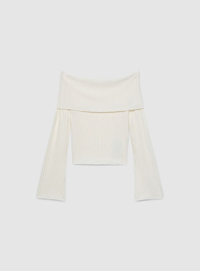 Ribbed T-shirt with exposed shoulders