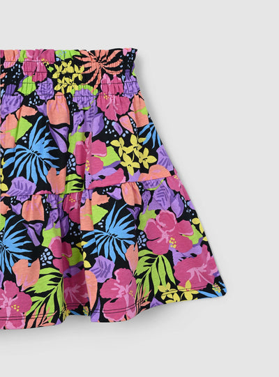 Multicoloured patterned skirt with ruching