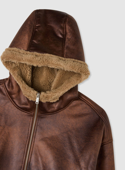 Shearling-effect jacket with boxy fit and hood