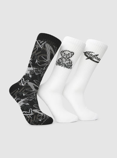 Pack 3 calzini spugna con stampe graffiti