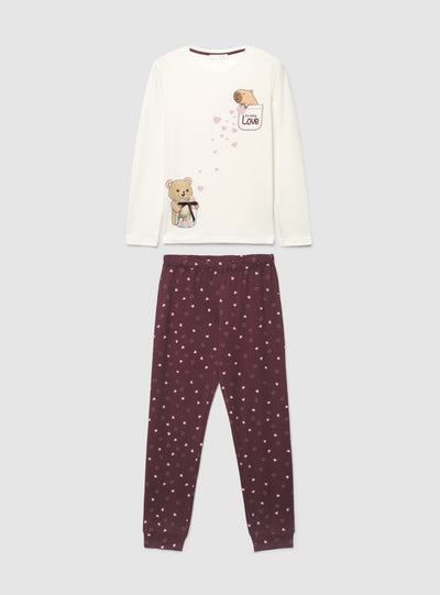 Set pigiama con maglia a maniche lunghe e pantaloni stampa orsetti