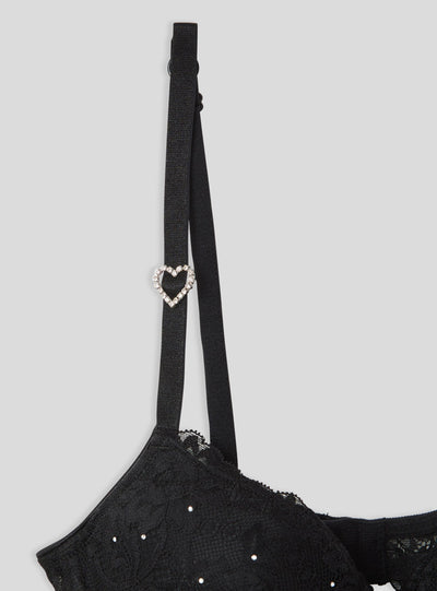 Reggiseno push-up con cuori in strass