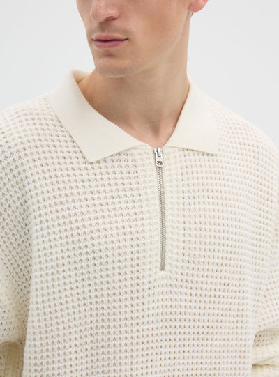 Maglia polo con zip e punto mosso